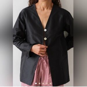 Donni The Taffeta Split Top with Pearlescent Buttons